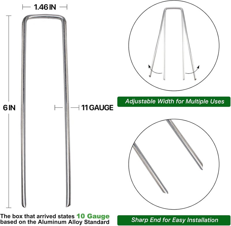 TiTifield Landscape Staples 6 Inch 60 Pack 11 Gauge, Garden Staples Galvanized Landscape Pins Anti-Rust Landscape Fabric Stakes for Securing Irrigation Tubing, Fence, Weed Barrier, Ground Cover - Image 2